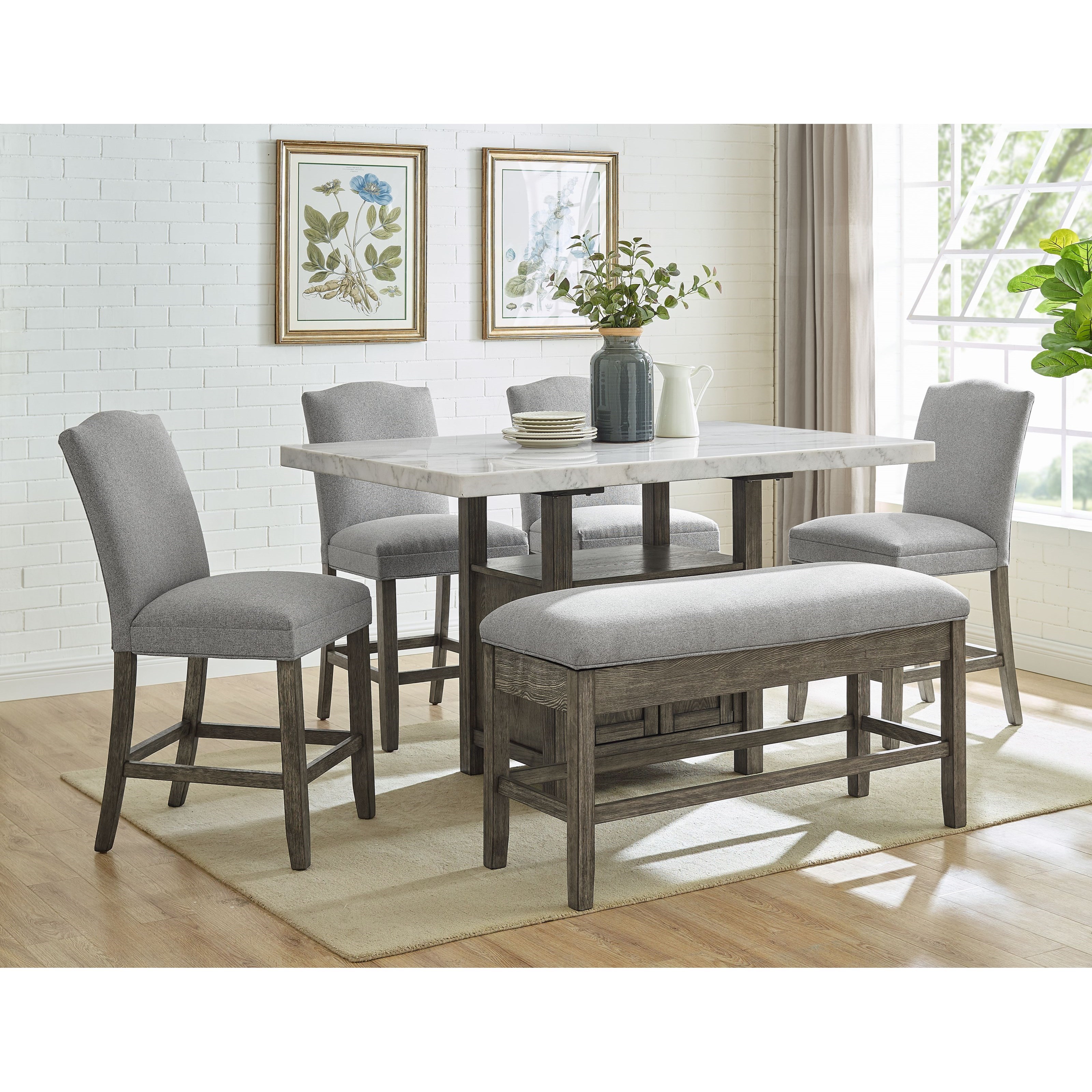 Dining table set with storage bench shop